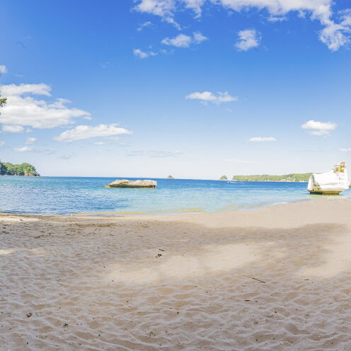 Panoramic picture of Cathedral Cove beach in summer without people Panoramic picture of Cathedral Cove beach in summer without people